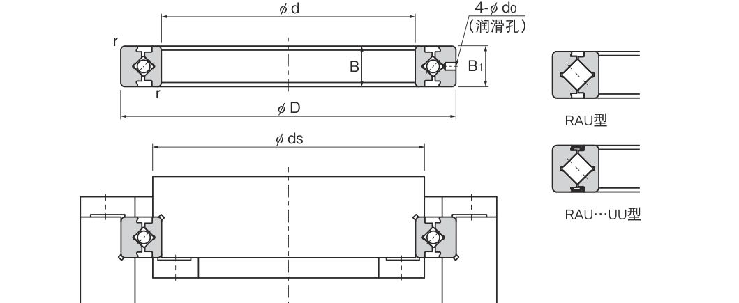 RAU16013 クロスローラーベアリング 寸法図